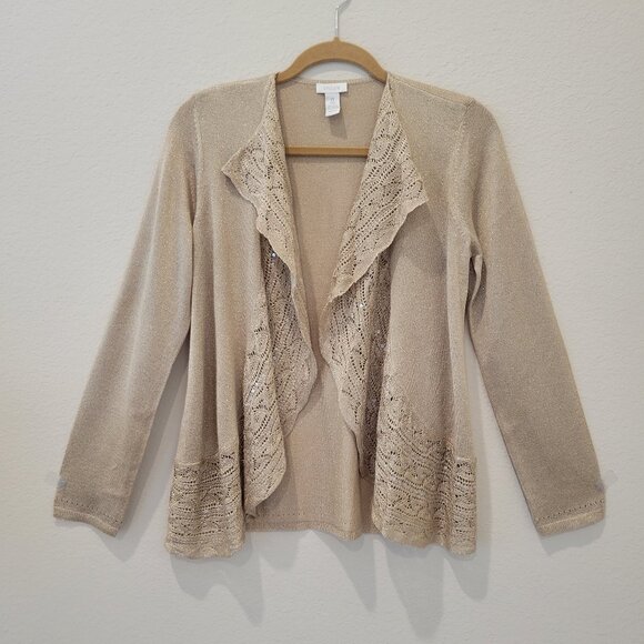 Chico's Sweaters - Chico's Metallic Gold Knit Cardigan, size 0.